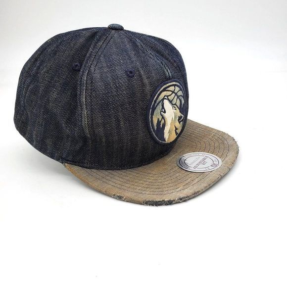 Mitchell & Ness Howling WOLF Flat Bill Baseball Hat Denim Adjustable Snapback Di - Picture 2 of 9